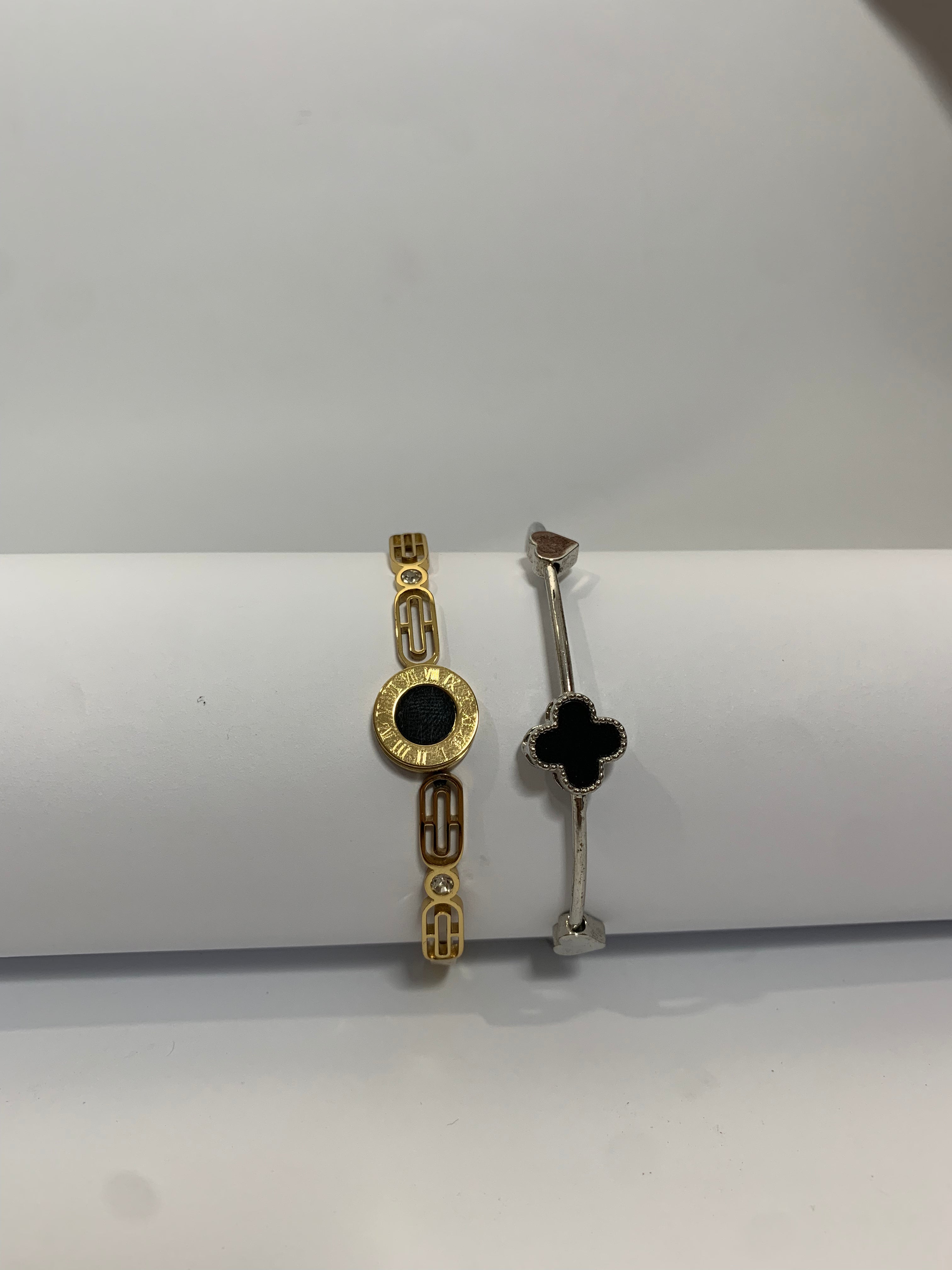 Golden Plated Square Bracelet and stainless steel Four leaf Bracelet